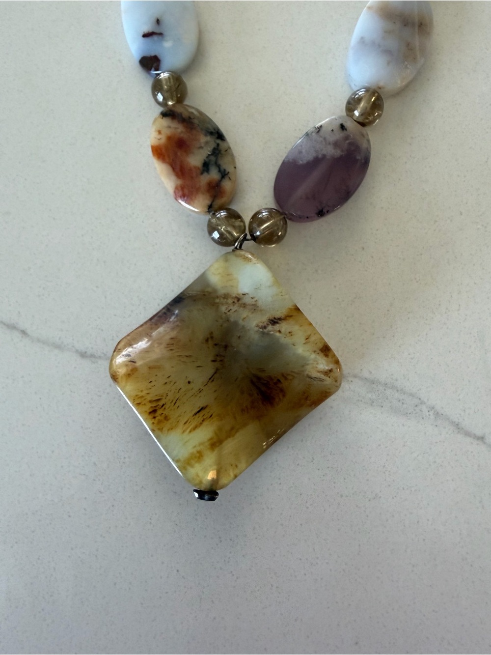 Natural Multi-Stone Pendant Necklace - White & Earth Tones - Picture 2 of 2